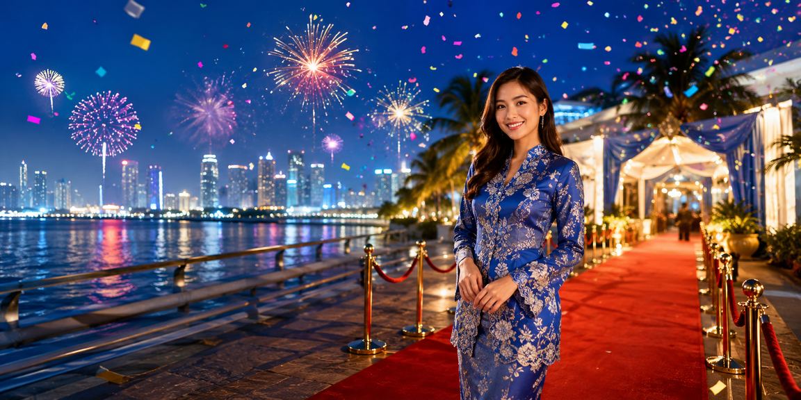 Pengguna kl33 Johor Bahru bermain permainan kasino dalam talian mengenakan baju kurung dalam suasana yang meriah